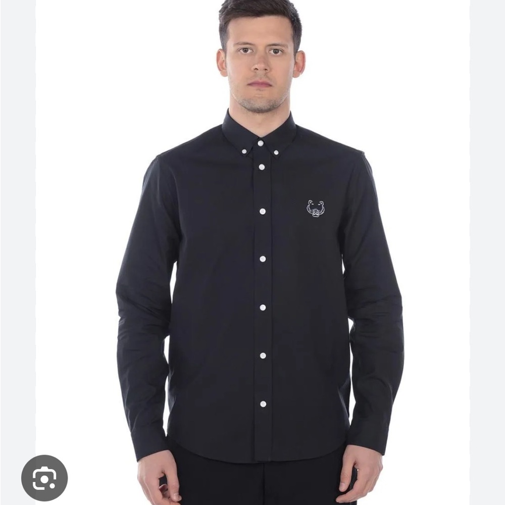 Kenzo black button down shirt logo front